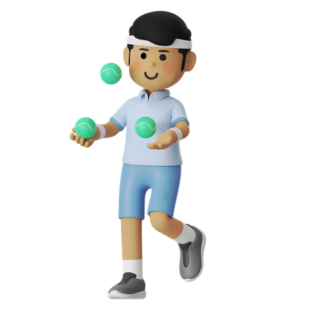 Juggling Ball Tennis Player Boy  3D Illustration