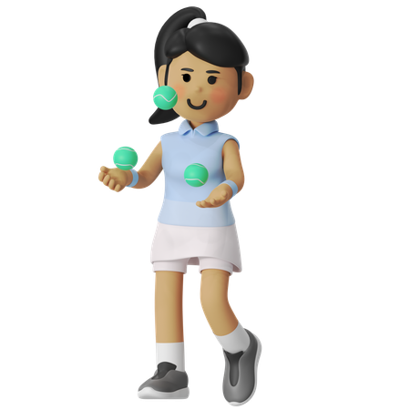 Juggling Tennis Player Girl  3D Illustration