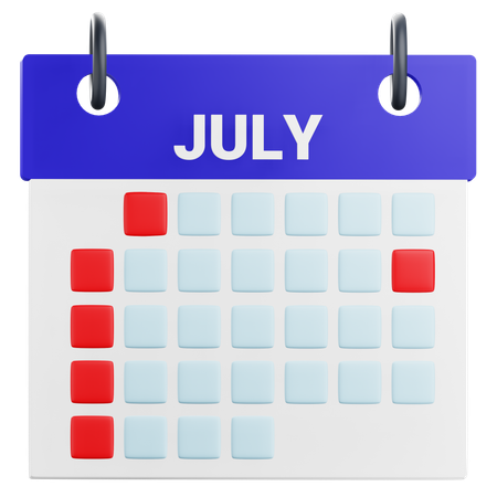 July Calendar  3D Icon