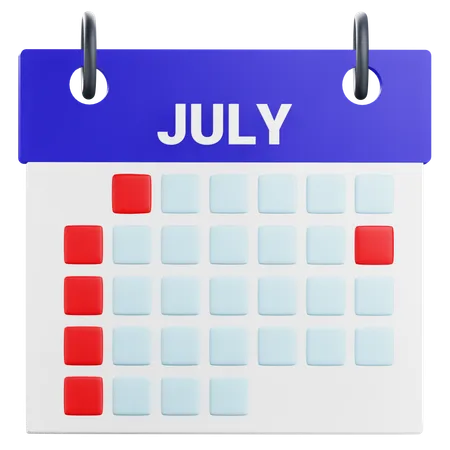 3 D July Calendar Illustration 3D Icon