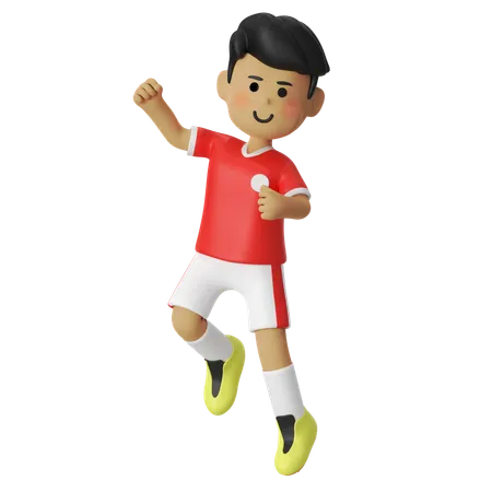 Jump And Punch Football Player Boy  3D Illustration