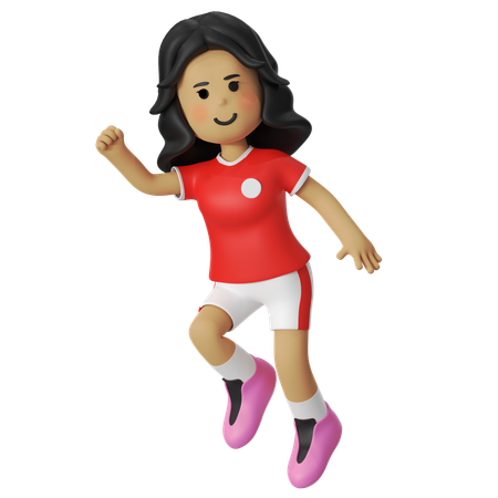 Jump And Punch Football Player Girl  3D Illustration