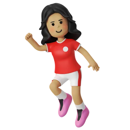 Jump And Punch Football Player Girl  3D Illustration