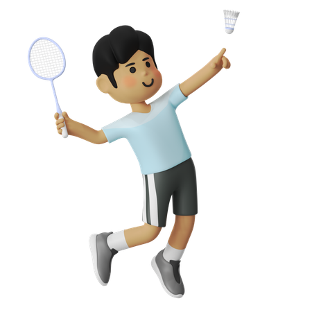 Jump Smash Badminton Boy  3D Illustration
