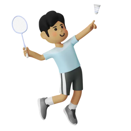 Jump Smash Badminton Boy  3D Illustration