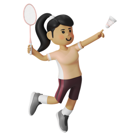 Jump Smash Badminton Girl  3D Illustration