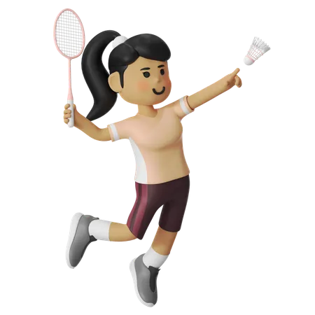 Jump Smash Badminton Girl  3D Illustration