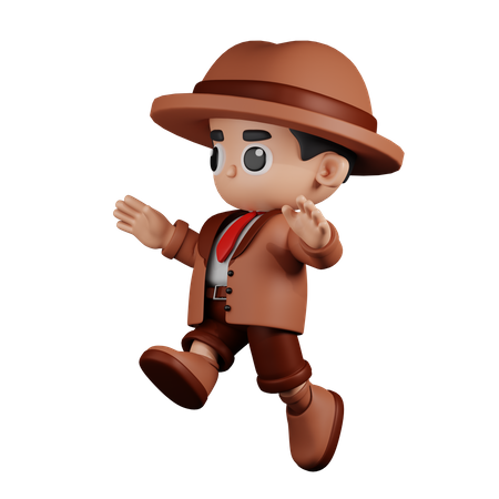 Jumping Detective  3D Illustration