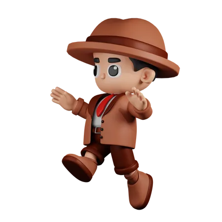 Jumping Detective  3D Illustration