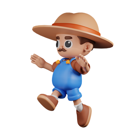 Jumping Farmer  3D Illustration