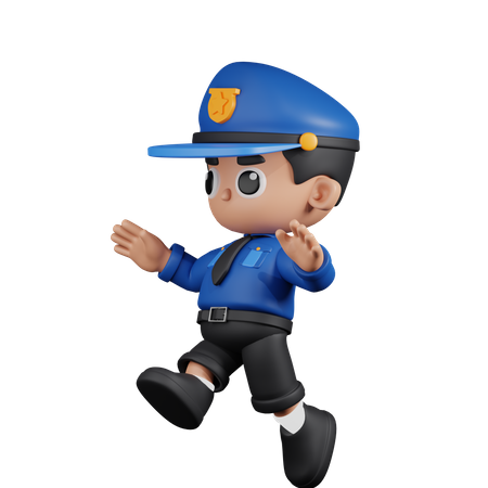 Jumping Policeman  3D Illustration