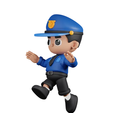 Jumping Policeman  3D Illustration
