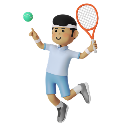 Jumping Smash Tennis Player Boy  3D Illustration