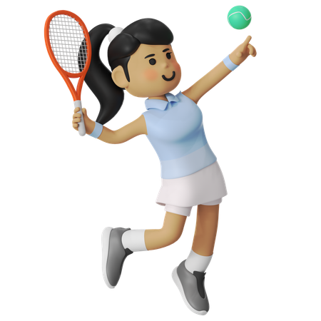 Jumping Smash Tennis Player Girl  3D Illustration