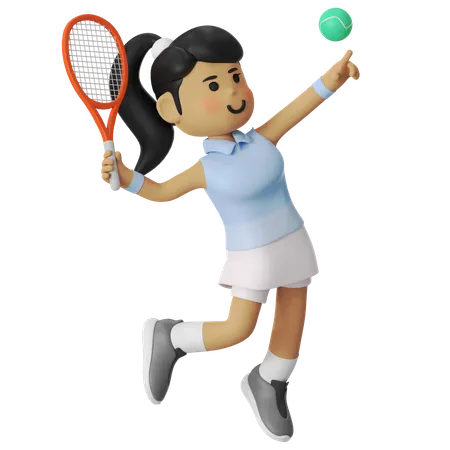 Jumping Smash Tennis Player Girl  3D Illustration