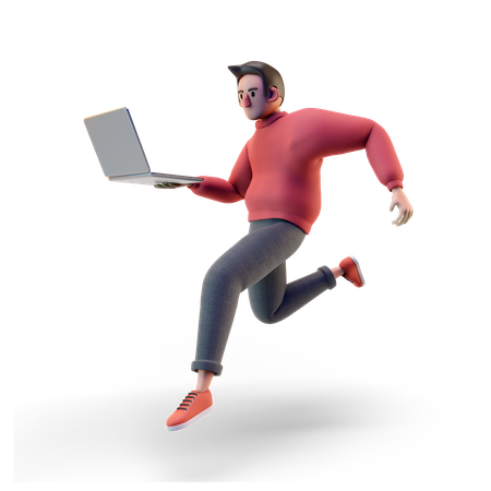Junge arbeitet am Laptop  3D Illustration