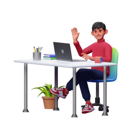 Junge arbeitet im Büro  3D Illustration