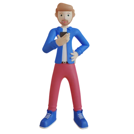 Junge mit Handy  3D Illustration
