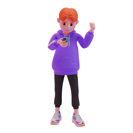 Junge mit Handy  3D Illustration