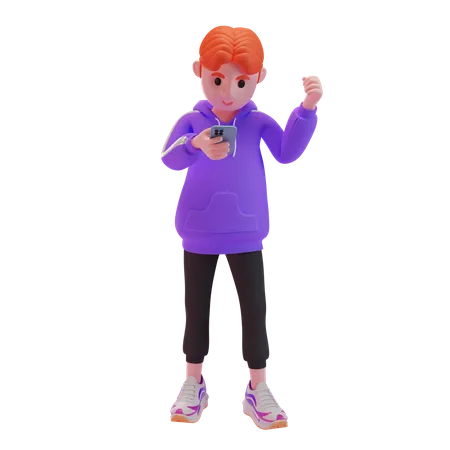 Junge mit Handy  3D Illustration