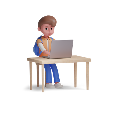 Junge mit Laptop  3D Illustration
