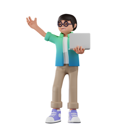 Junge mit Laptop  3D Illustration