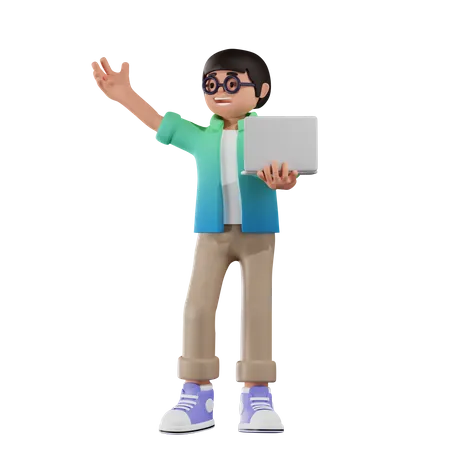 Junge mit Laptop  3D Illustration