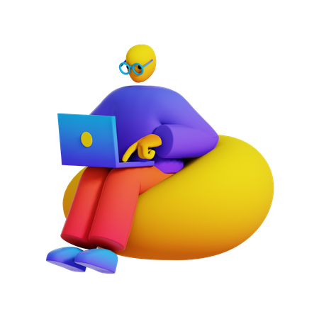 Junge mit Laptop auf Sitzsack  3D Illustration