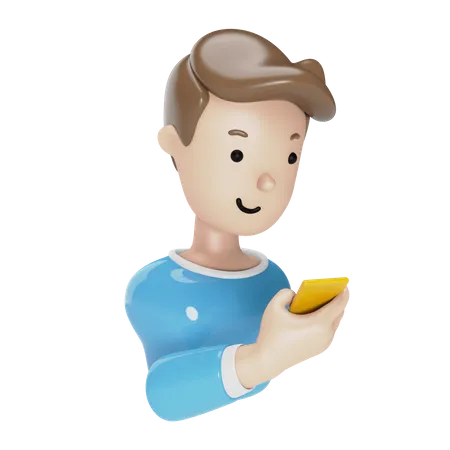 Junge mit Telefon  3D Illustration