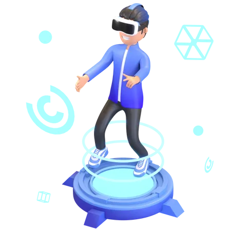 Junge benutzt Virtual-Reality-Gerät  3D Illustration