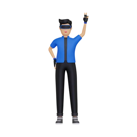 Junge mit VR-Headset  3D Illustration