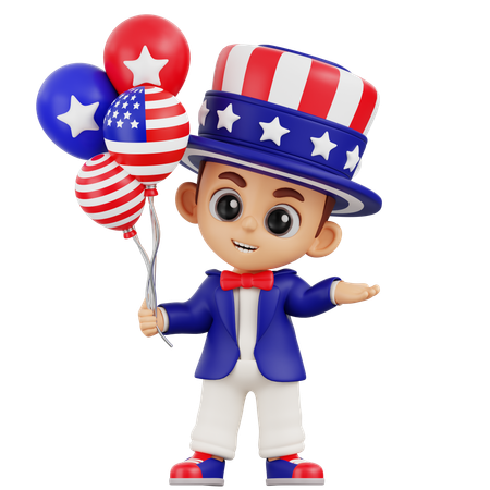 Junge bringt amerikanische Luftballons  3D Illustration