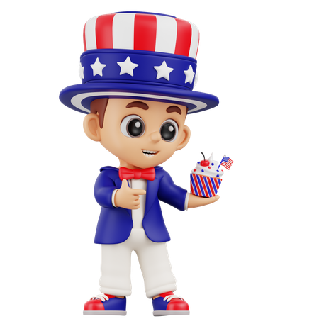 Junge bringt amerikanischen Cupcake  3D Illustration