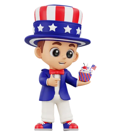Junge bringt amerikanischen Cupcake  3D Illustration