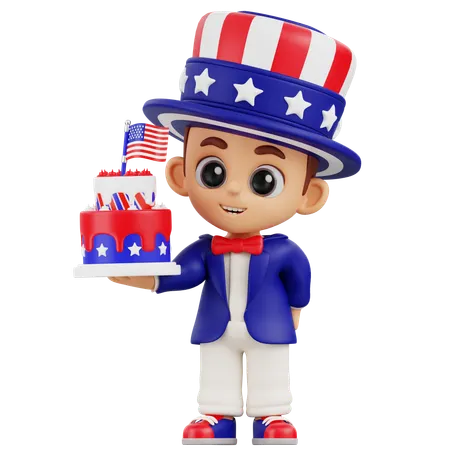 Junge bringt amerikanischen Kuchen  3D Illustration