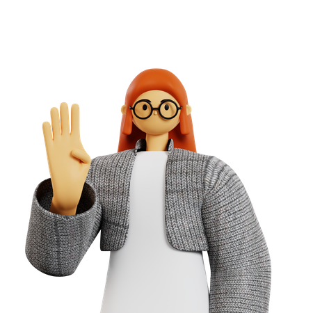 Junge Dame zeigt Vier-Finger-Pose  3D Illustration