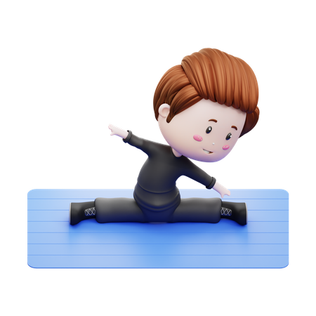 Junge dehnt Körper im Fitnessstudio  3D Illustration