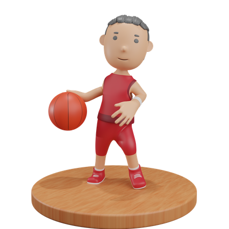 Junge dribbelt Basketball  3D Illustration