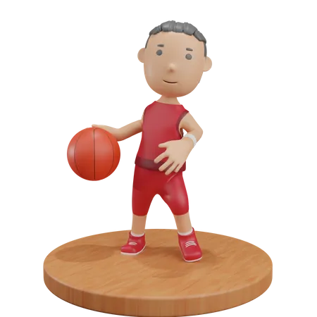 Junge dribbelt Basketball  3D Illustration