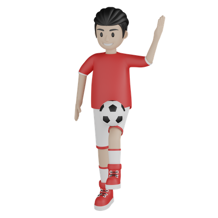 Junge dribbelt Fußball  3D Illustration