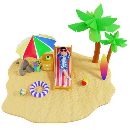 Junge entspannt auf der Insel  3D Illustration
