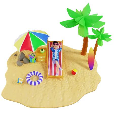 Junge entspannt auf der Insel  3D Illustration