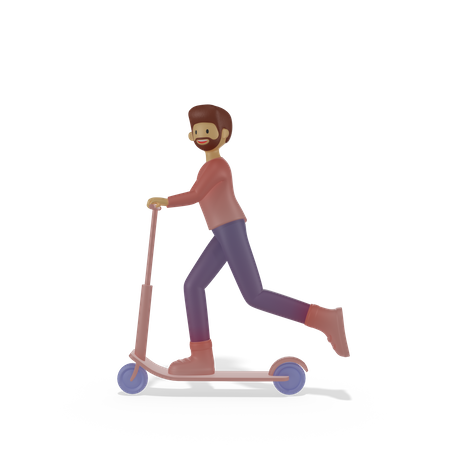 Junge reitet Roller  3D Illustration