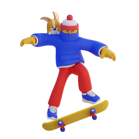 Junge fährt Skateboard  3D Illustration