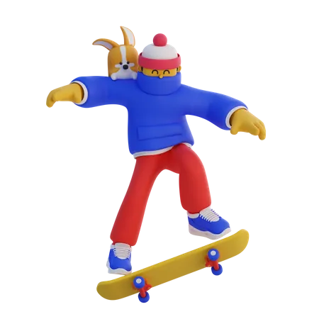 Junge fährt Skateboard  3D Illustration