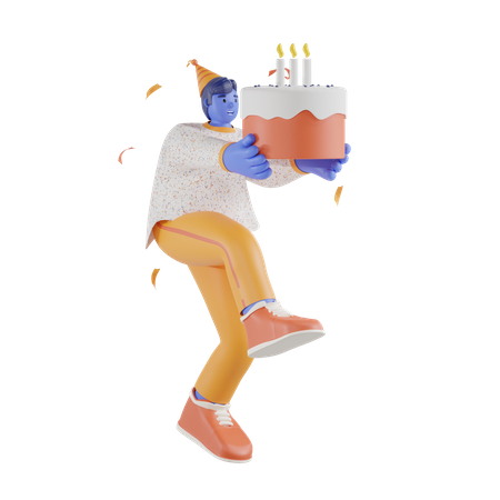 Junge feiert Geburtstag mit Kuchen  3D Icon
