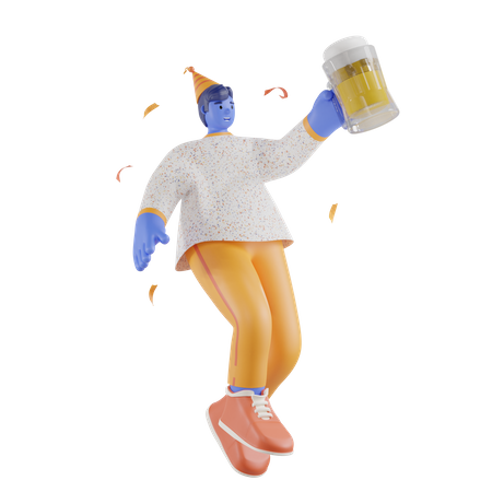 Junge feiert mit einem Glas Bier  3D Icon