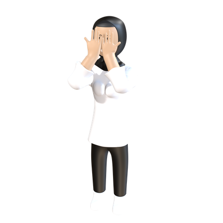 Junge Frau bedeckt Gesicht  3D Illustration