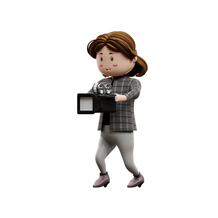 Junge Frau mit Filmkamera  3D Illustration