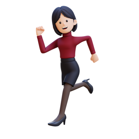 Junge Frau läuft in guter Stimmung  3D Illustration